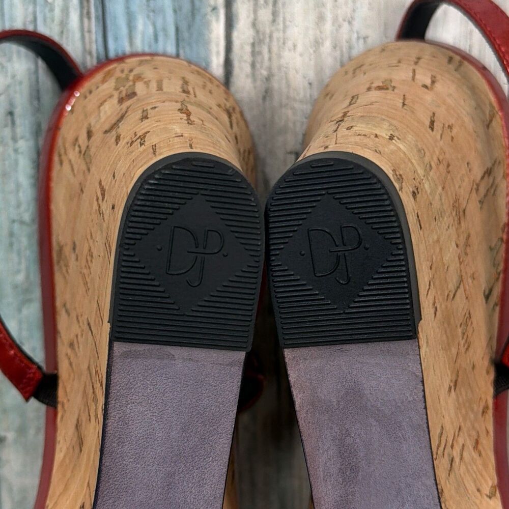 Donald J Pliner Womens 9.5 Red Leather Cork Wedge Slingback Flower Sandals - Picture 10 of 12